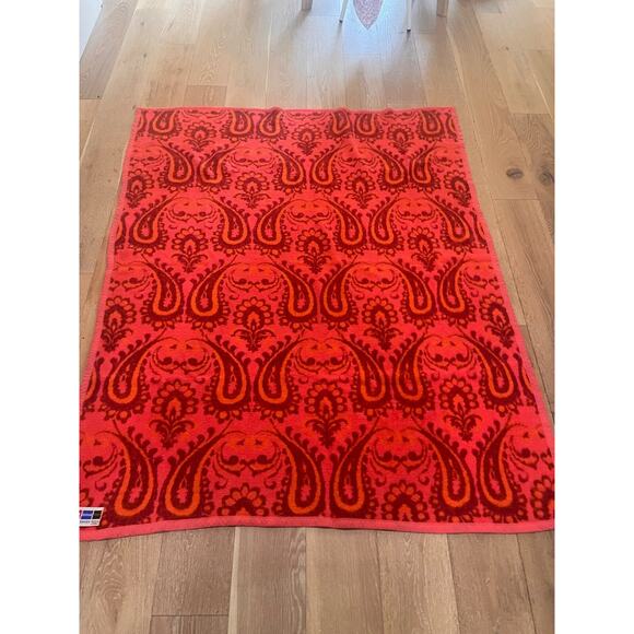 Vintage 70's Didas Deken blanket orange and pink paisley 56"x72" - Picture 1 of 3